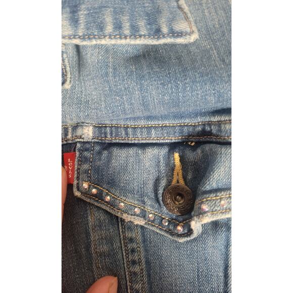 Levis Denim Trucker Jacket Personalized Bedazzled "Twisters"  Womens Size XL - Picture 2 of 8